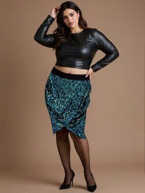 Plus-size Women's Skirt Sexy Bodycon skirt Metallic Sequins Size 2X